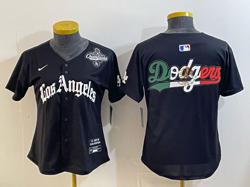 Women 2026 Los Angeles Dodgers Blank Black Game Nike MLB Jersey style 0012